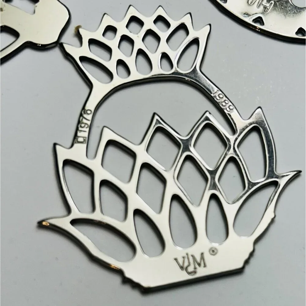 Virginia Metalcrafters Silver Christmas Ornaments Set of 3 Pineapple More Vtg